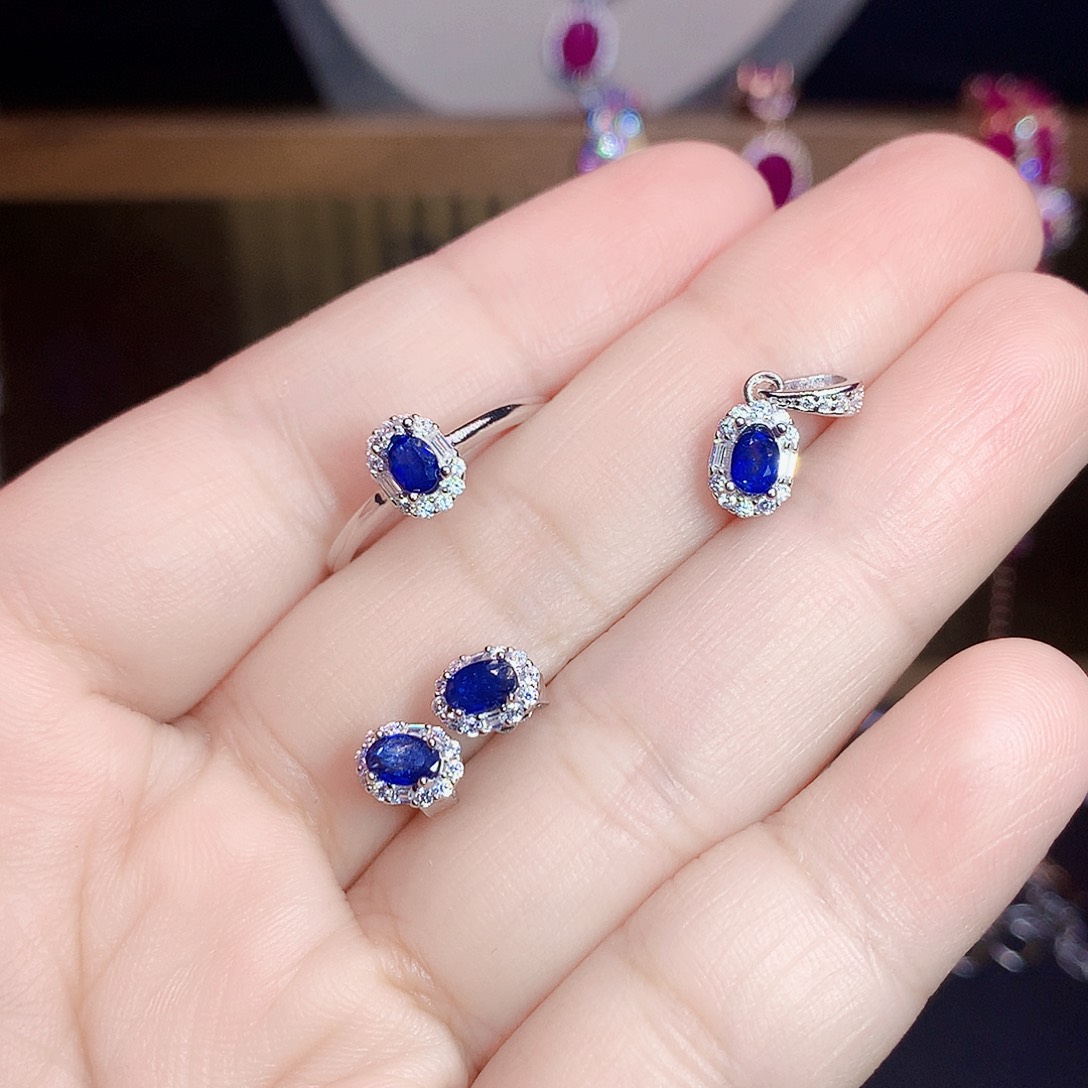 蓝宝石套装银S925镶嵌福利款