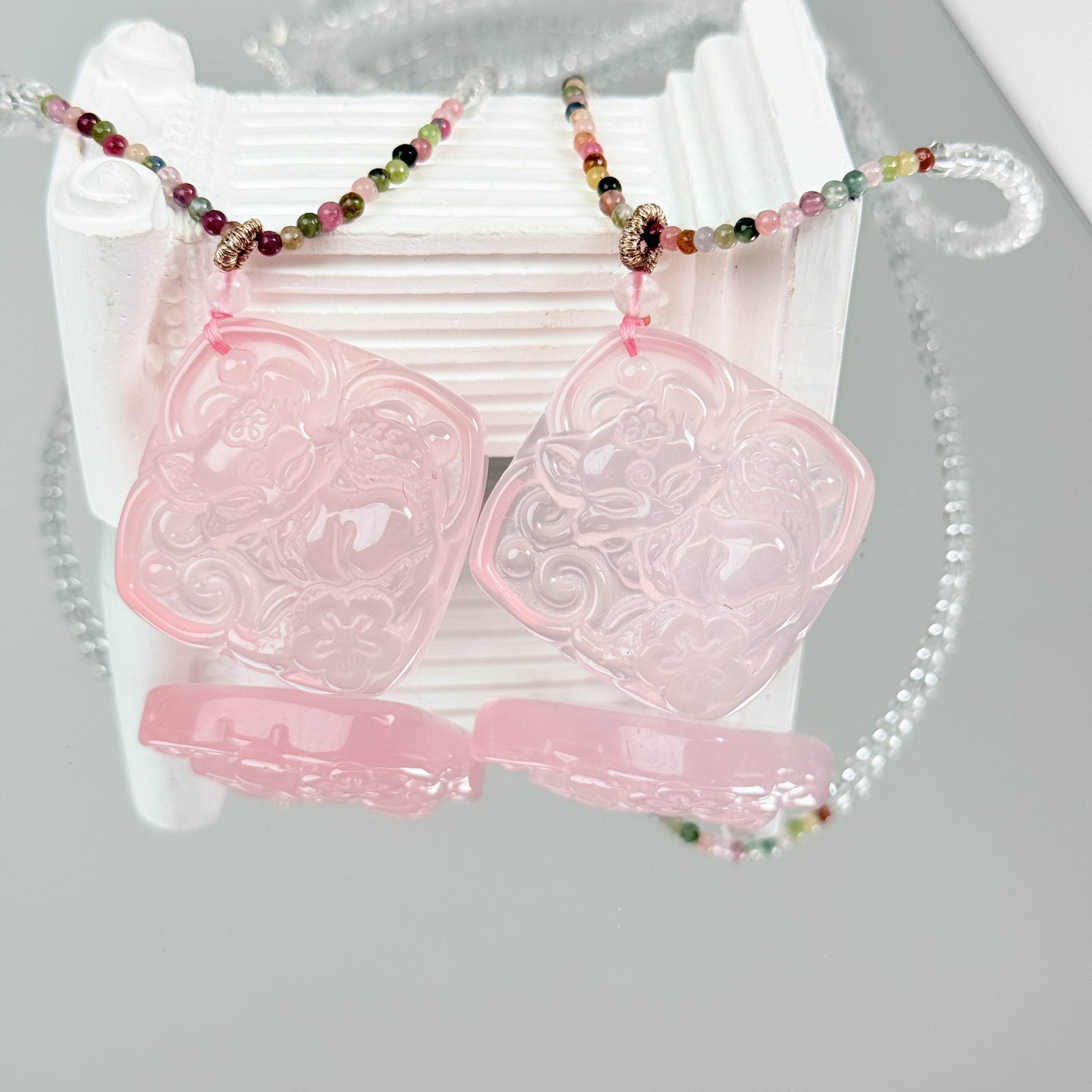 【1757 三生三世】粉晶凤九牌吊坠2-3mm碧玺链子面小仙多样性发其一