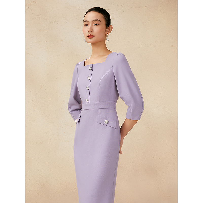 Song of Song/歌中歌气质长袖时尚夏季修身通勤连衣裙5C65105370