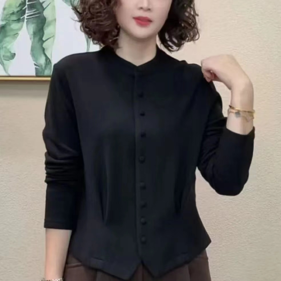 时尚休闲洋气纯色内搭秋冬新款立领衬衣女双面绒显瘦保暖上衣开衫