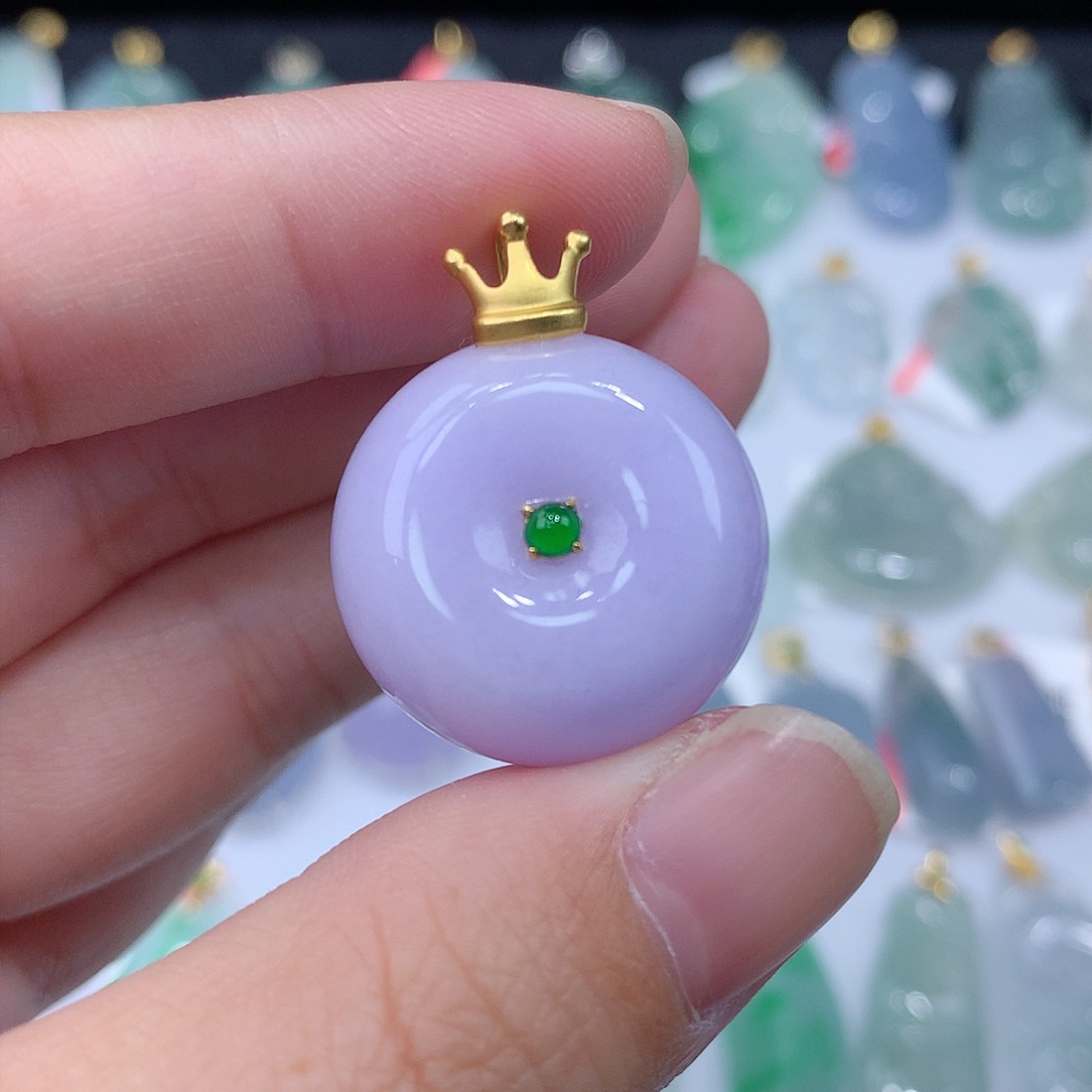 翡翠颈饰18K金镶嵌平安