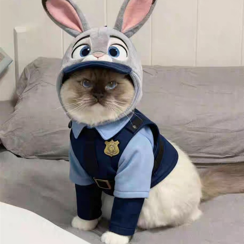 宠物狗狗猫咪帽子冬季加厚兔子警察萌趣毛绒兔耳朵帽子冬季保暖
