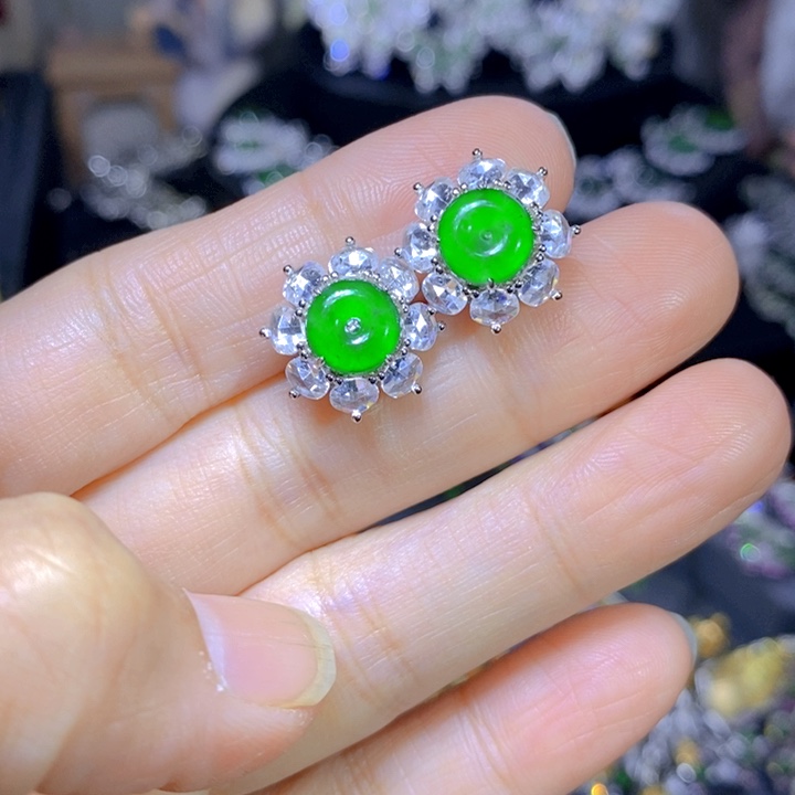 翡翠戒指银S925镶嵌天然翡翠