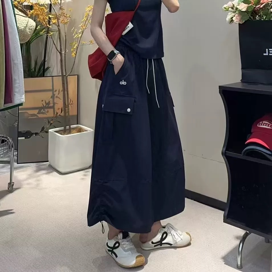 【清仓福利】下摆抽绳工装半身裙女高腰宽松口袋长裙1012