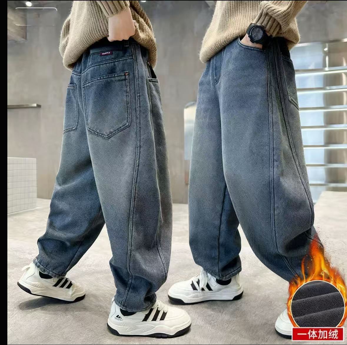 200875 男童牛仔裤2025秋冬季宝宝韩版潮酷宽松洋气加绒牛仔裤