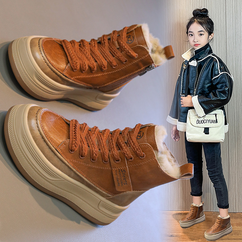 女童雪地靴2025秋冬新款儿童加绒加厚大棉鞋子高帮板鞋防水棉靴子