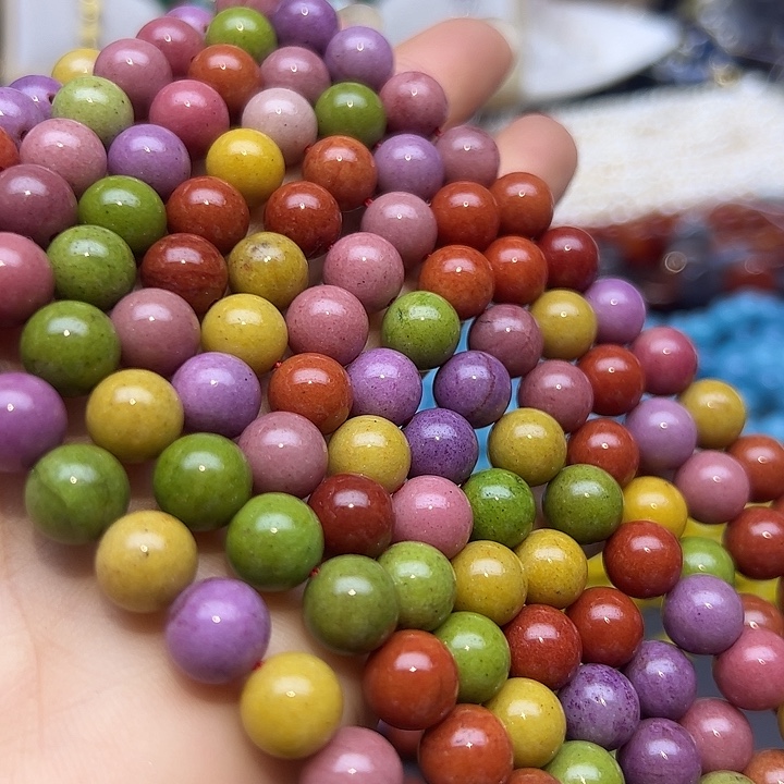 玛瑙/玉髓未镶嵌珠宝半成品T562  10m天然彩虹色阿拉善圆珠一条