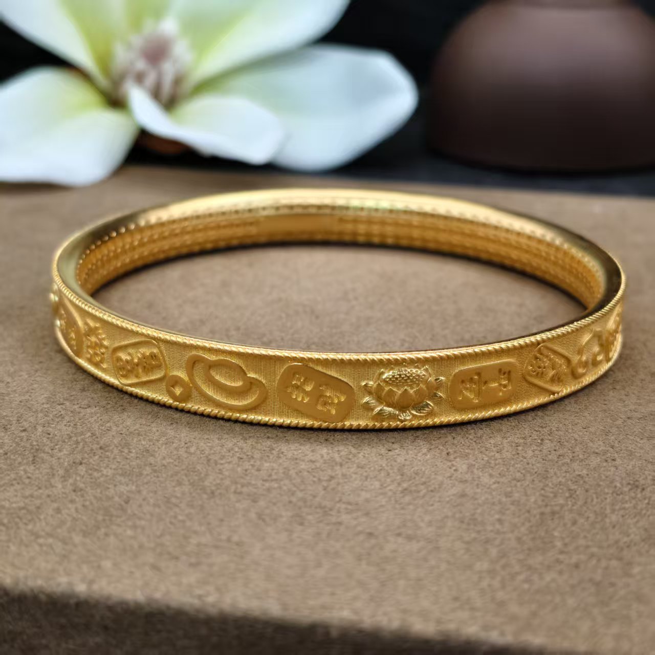 【恒潮珠宝】38.92g足金古法吉言手镯H