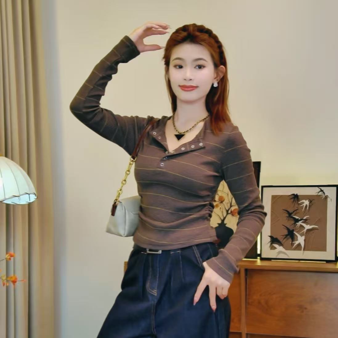 2025新款早秋季拼色条纹长袖针织开衫女时尚外搭洋气显瘦百搭上衣