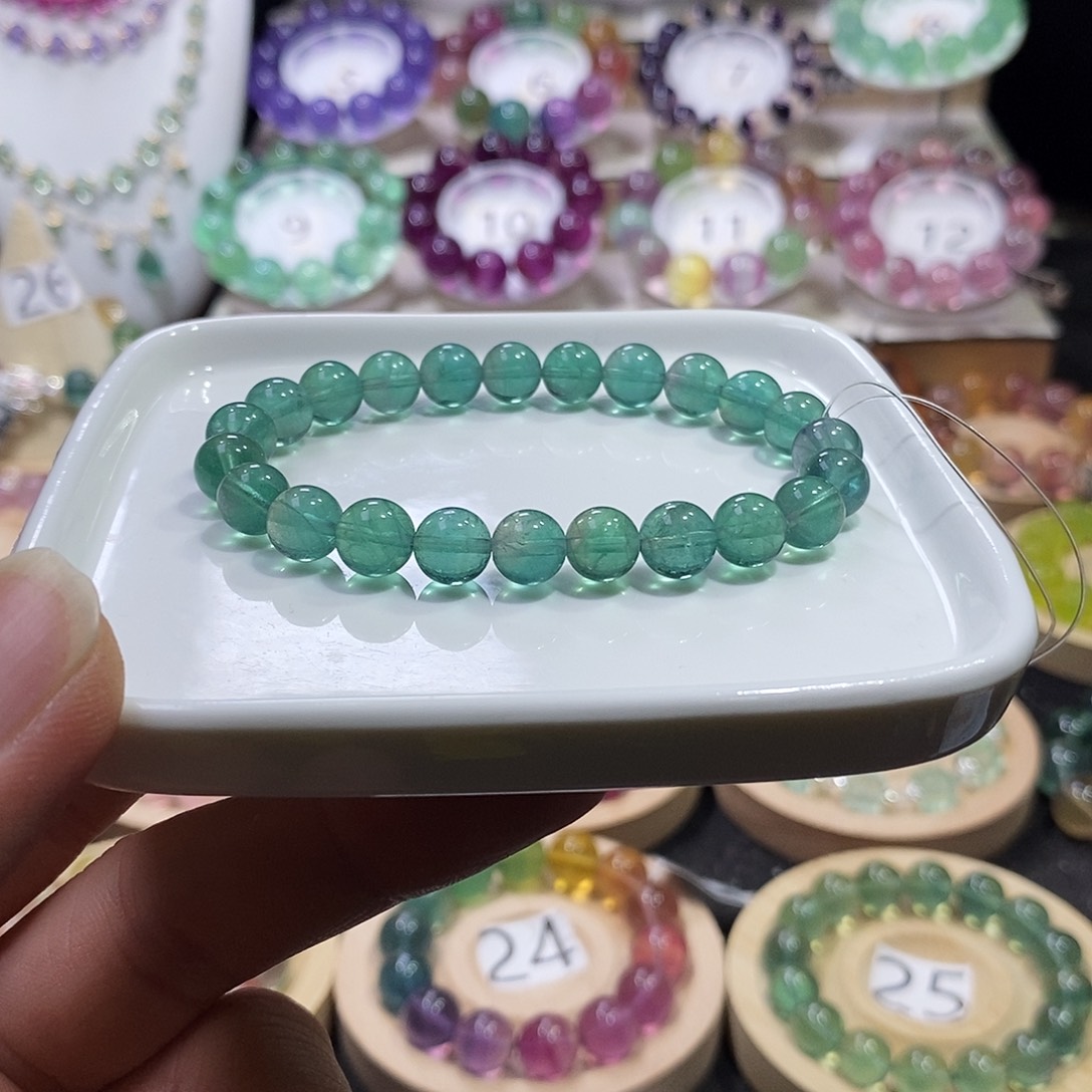 萤石手链未镶嵌孔雀绿8.5mm