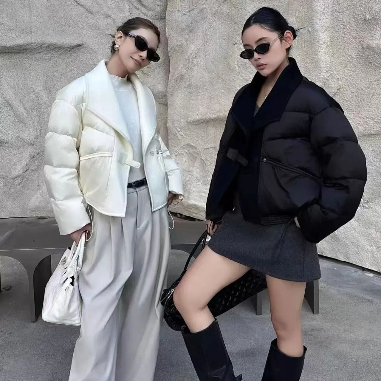 大翻领抽绳设计感保暖女士秋冬外套