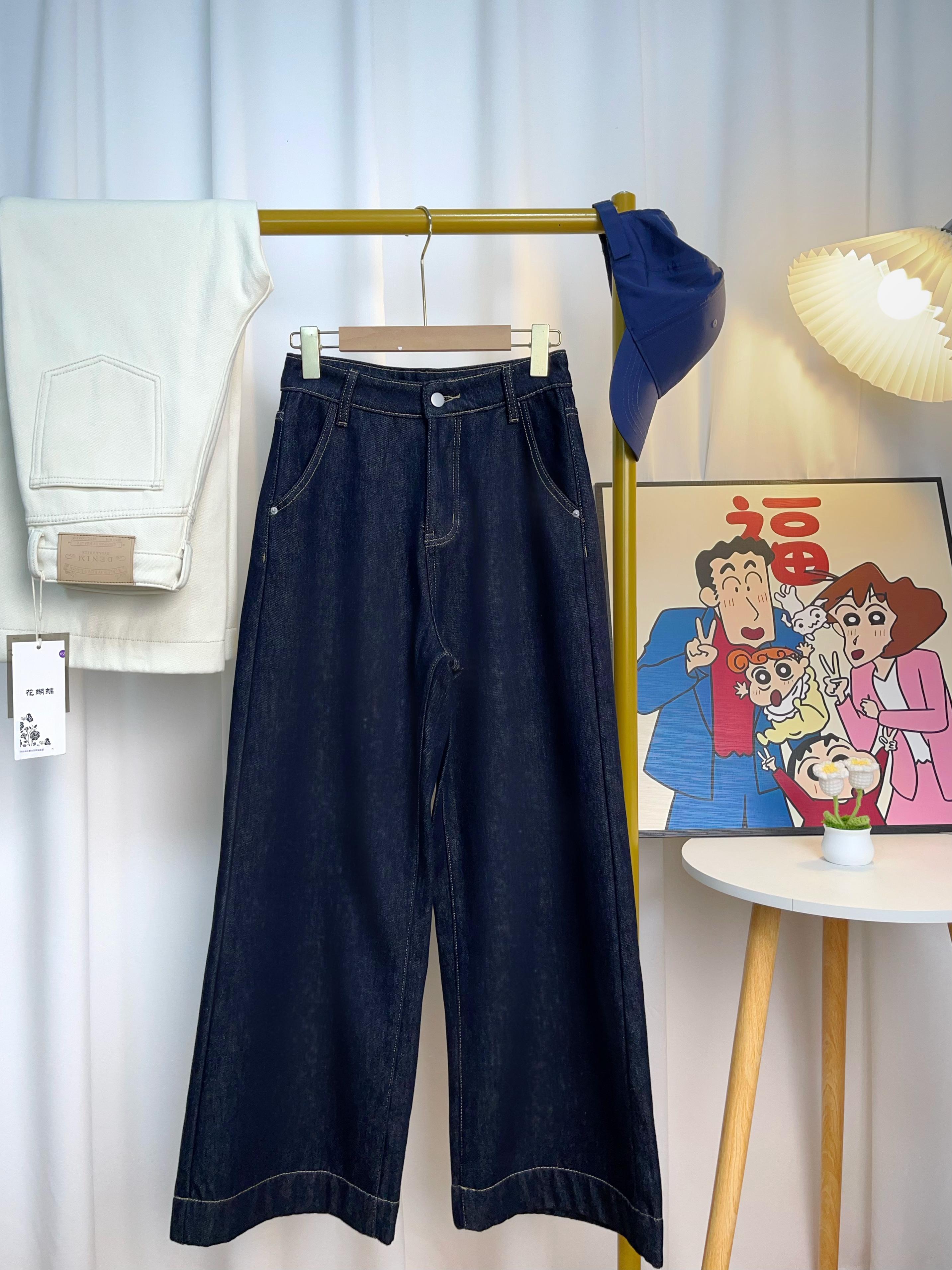 【Z003-1普洗蓝】百搭高腰显瘦阔腿普洗蓝冬季加绒牛仔裤