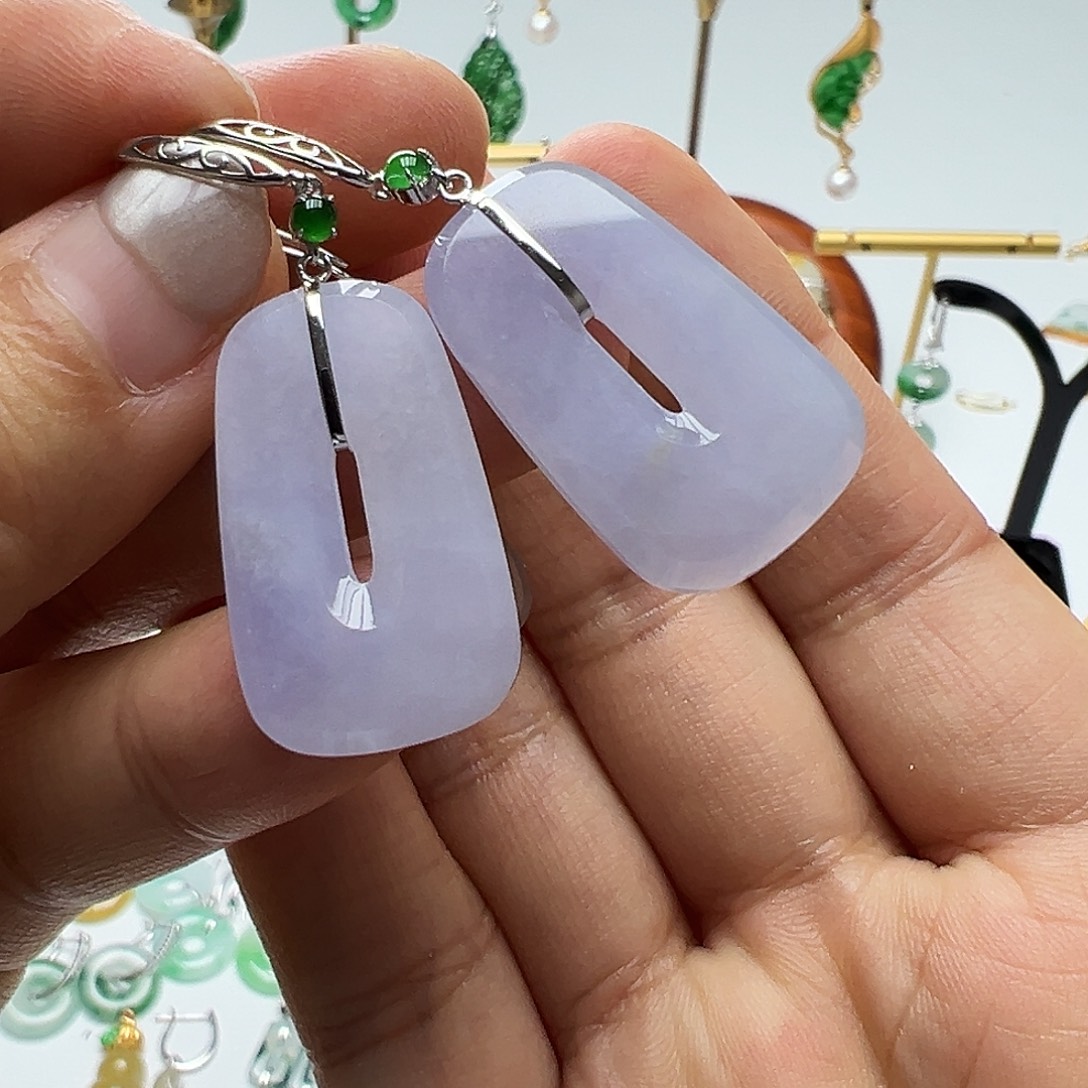 忆***雪翡翠18K金镶嵌耳饰天然缅甸A货翡翠