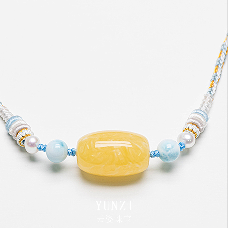 手编绳海纹石蜜蜡枣珠项链 产品多样性发一(YMJ0021)