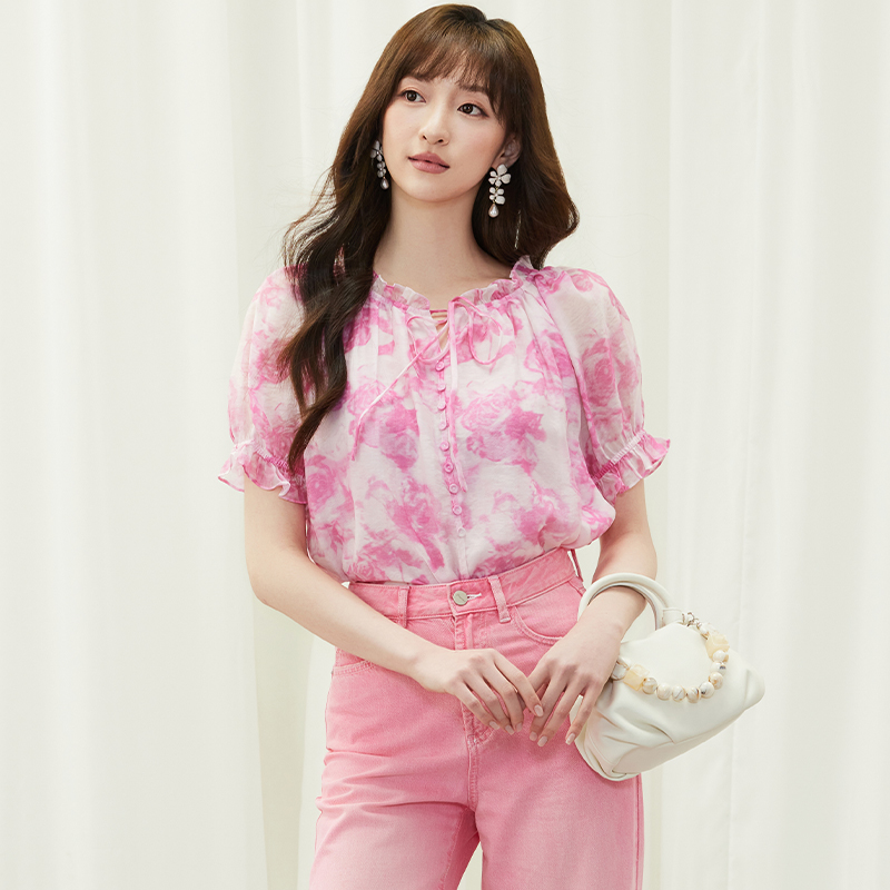 【柠檬专属】佳人苑雪纺衫女夏季新款J42242B