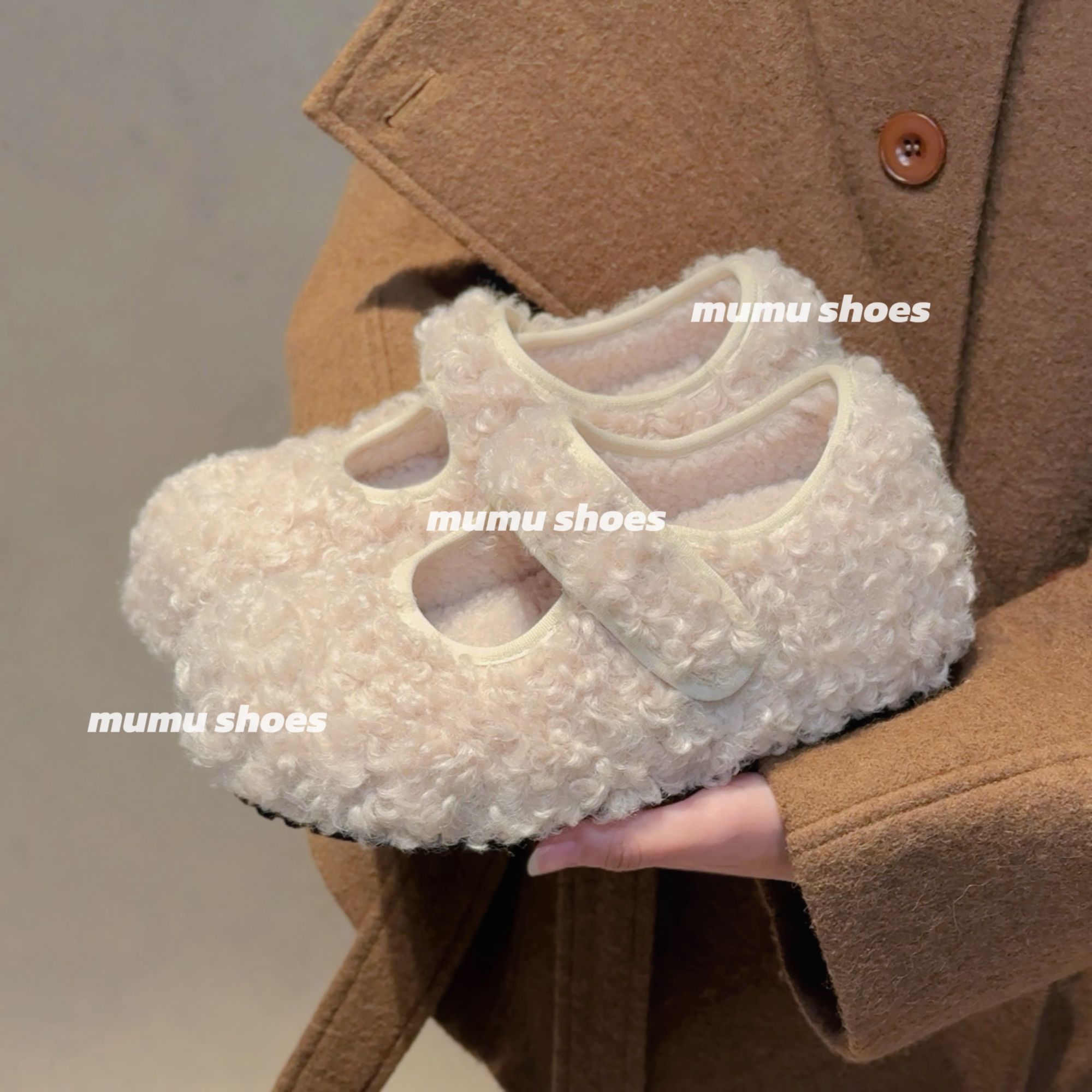 mumu「云朵卷卷毛」～5cm增高毛毛鞋女2025冬季加绒魔术贴魔术贴棉鞋