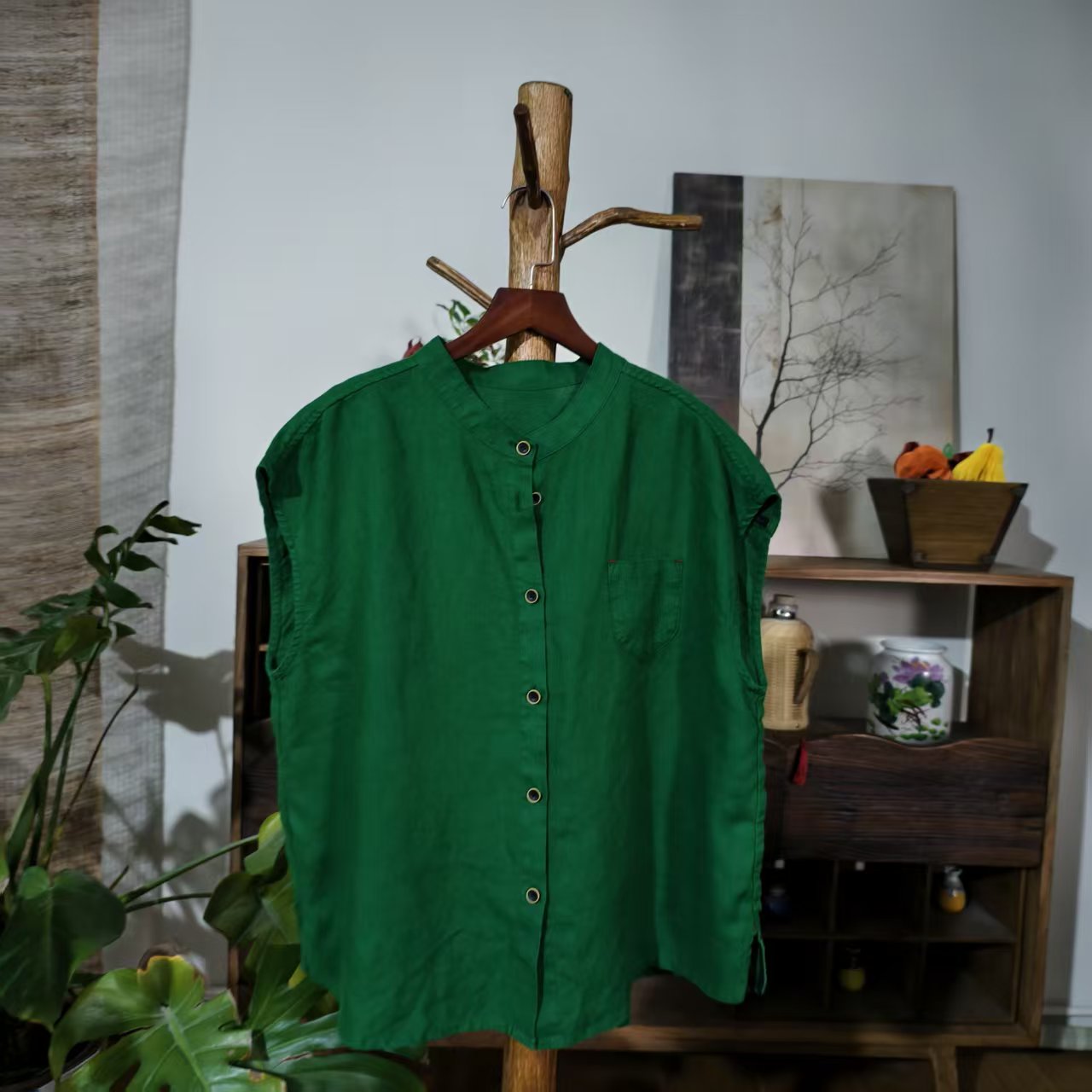 【大梅子推荐】设计款亚麻半月牙袖上衣 X5608A