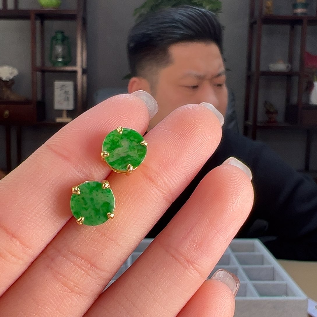 翡翠耳饰银S925镶嵌耳环74