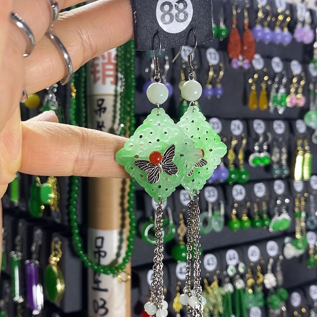 银S925镶嵌翡翠耳饰88