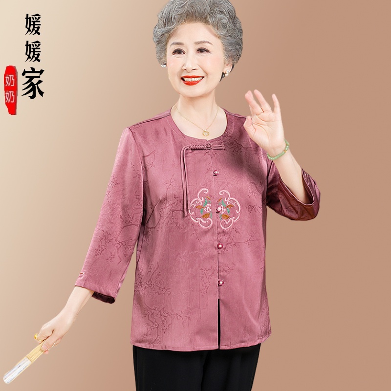 中老年人夏装女衬衫妈妈装夏季上衣70岁80奶奶装新款国风衬衣衣服