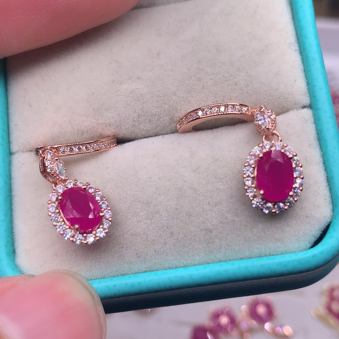 红宝石耳饰银S925镶嵌国**蝈