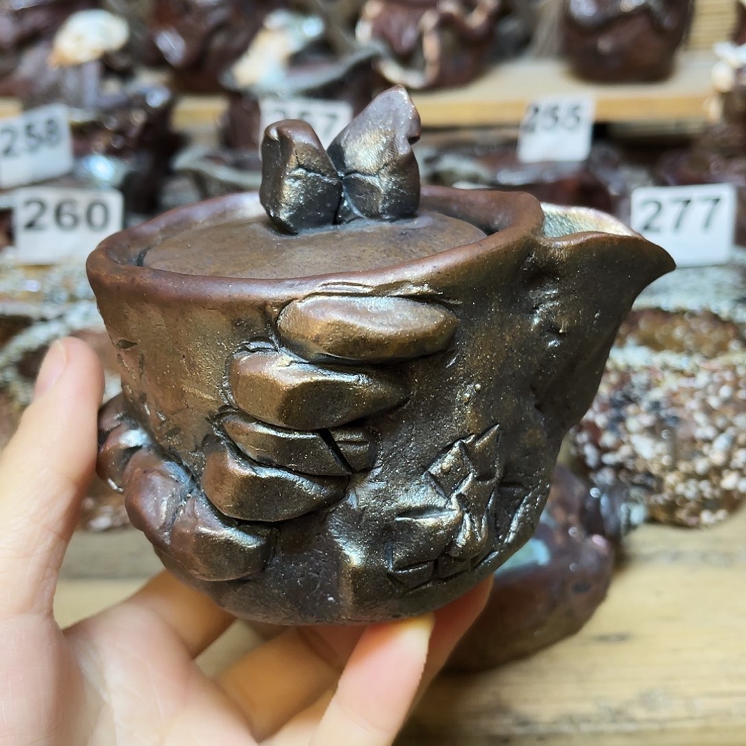 杯柴烧粗陶手捏宝瓶