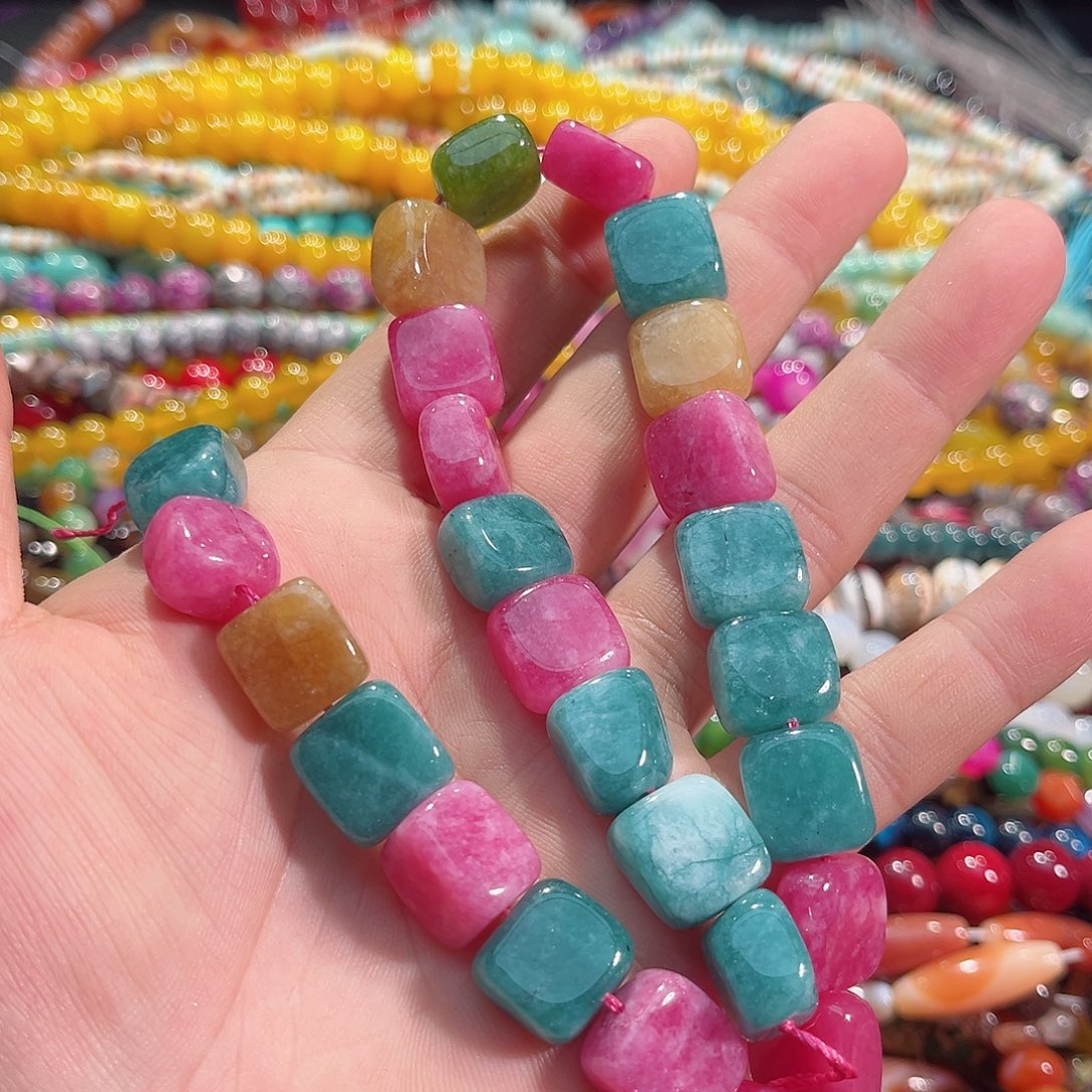 玛瑙/玉髓合金珠宝半成品碧玺色方牌14mm