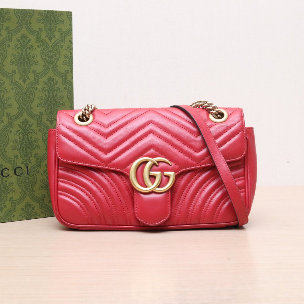 95新 GUCCI/古驰 -100小花攀攀GG Marmont 肩背包 小号 26 红色