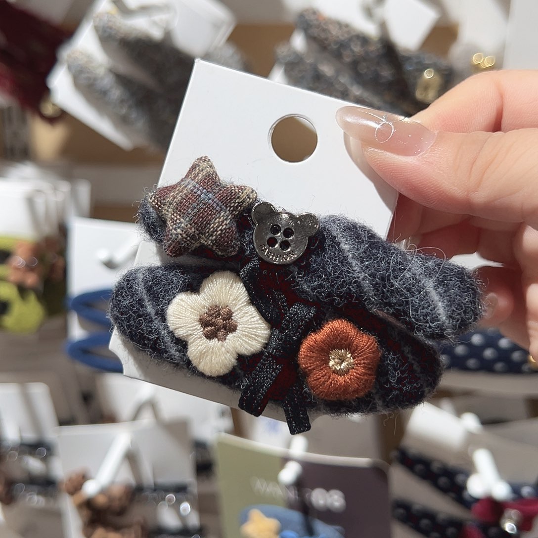 非金属黑色条纹小花ab掰掰鸭夹