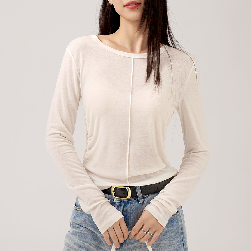 美式复古正肩修身长袖女外穿长袖T恤松弛感秋款瑜伽服上衣6455