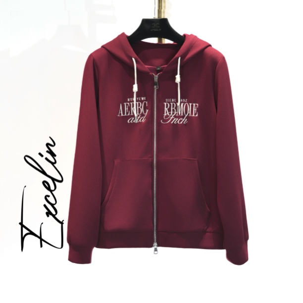 【红白字母刺绣连帽外套】秋季高档时尚舒适显瘦减龄套头休闲女卫衣