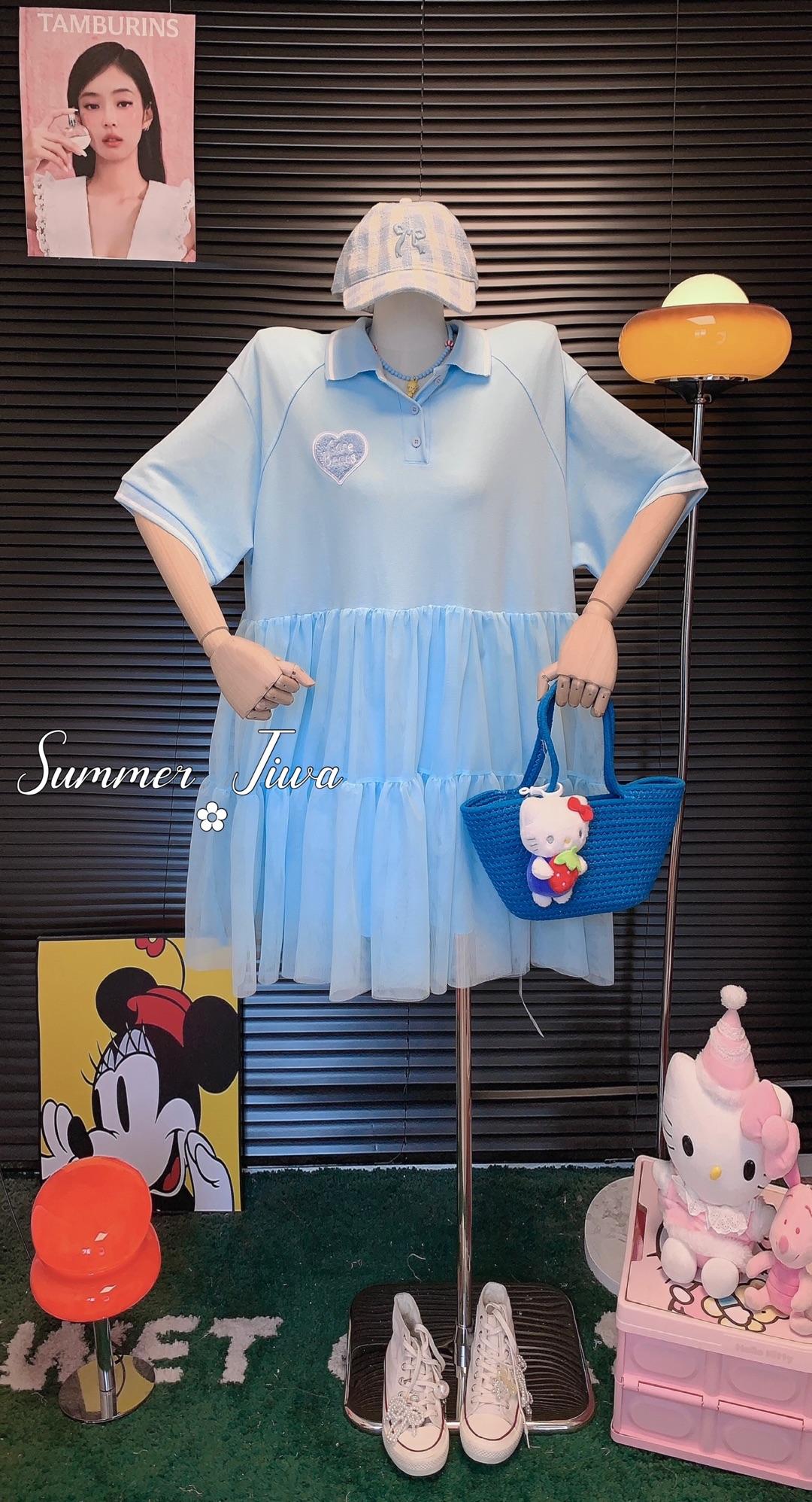 【淼姐家高级定制】休闲百搭设计款纯色POLO领底摆拼纱上衣半袖