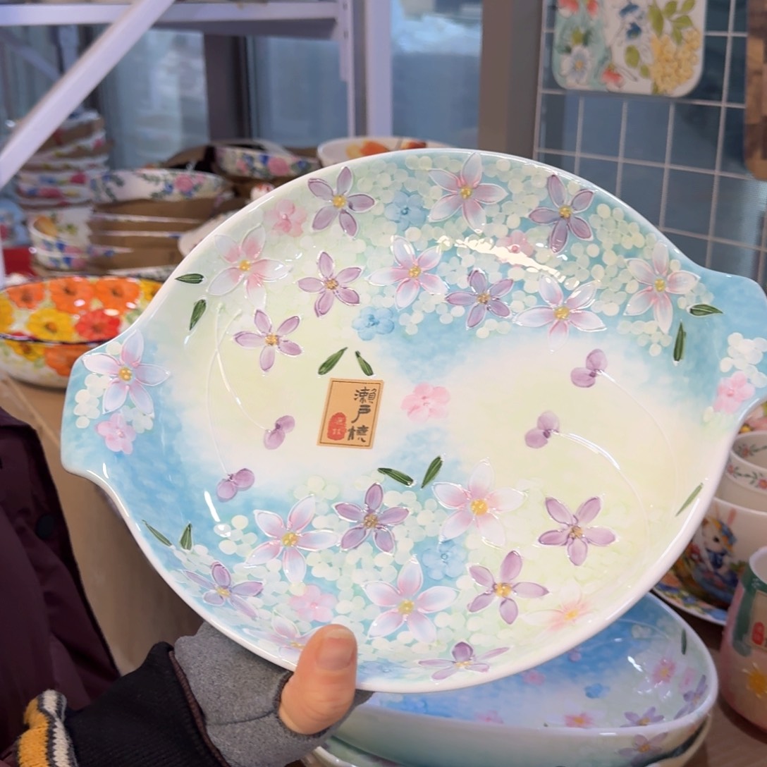 陶瓷濑户烧10英寸双耳盘一只看图