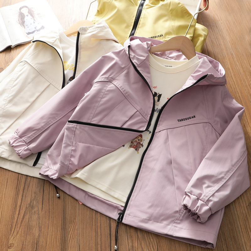 中大童韩版洋气春季新款防风衣外套 户外运动休闲连帽服