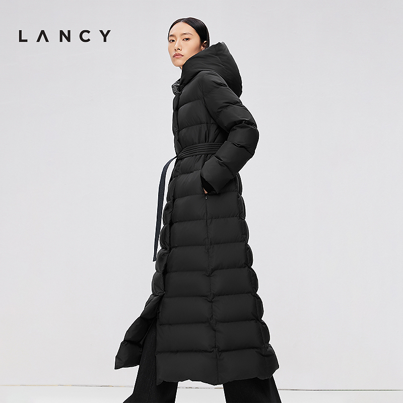 【进口90白鹅绒】LANCY/朗姿冬新款收腰显瘦高克重过膝盖羽绒服