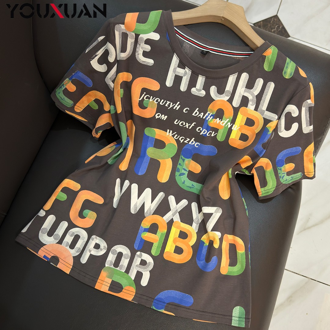 夏季新品女士短袖圆领休闲T恤上衣女装时尚百搭半袖小衫78272