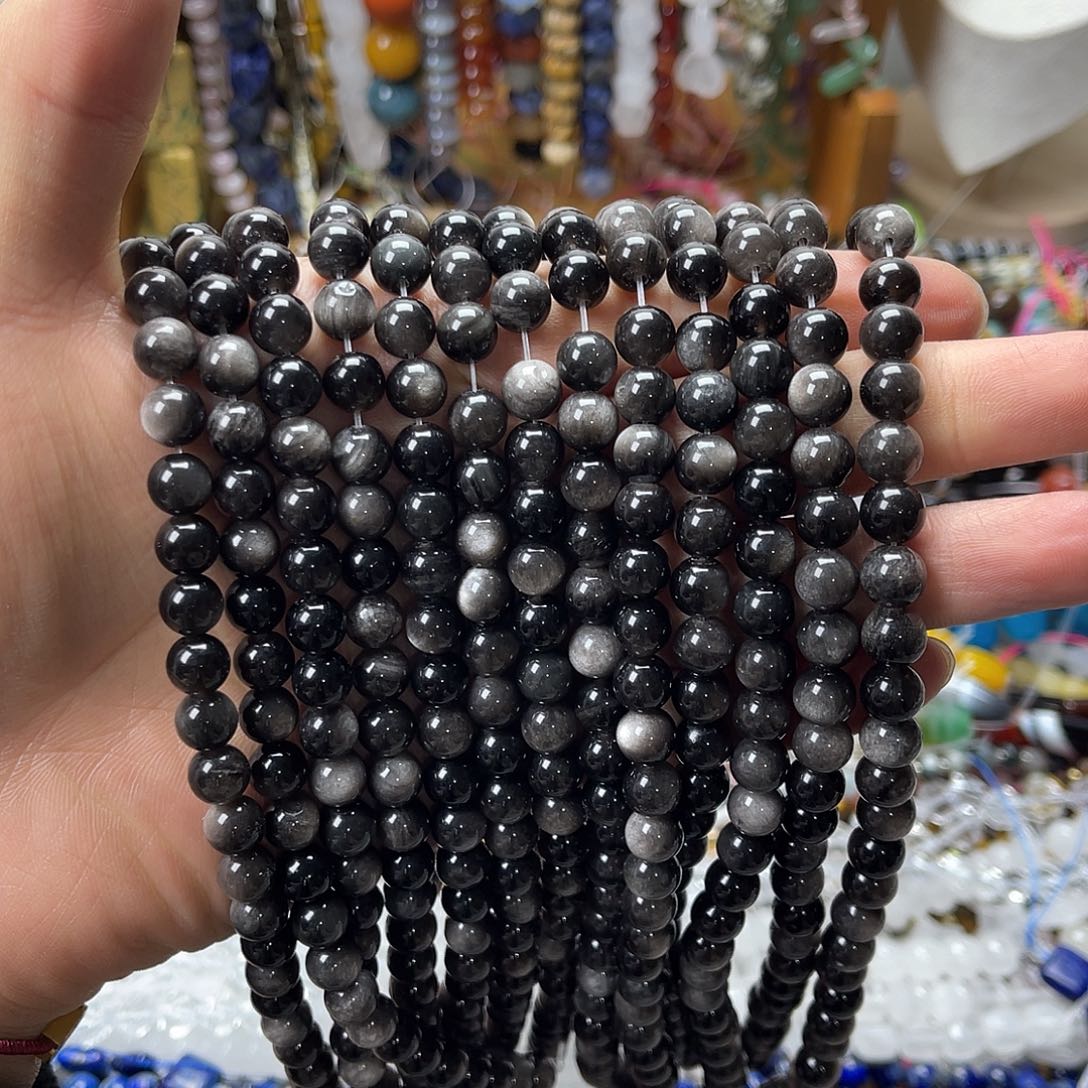 玛瑙/玉髓未镶嵌珠宝半成品卡8银耀石圆珠一条