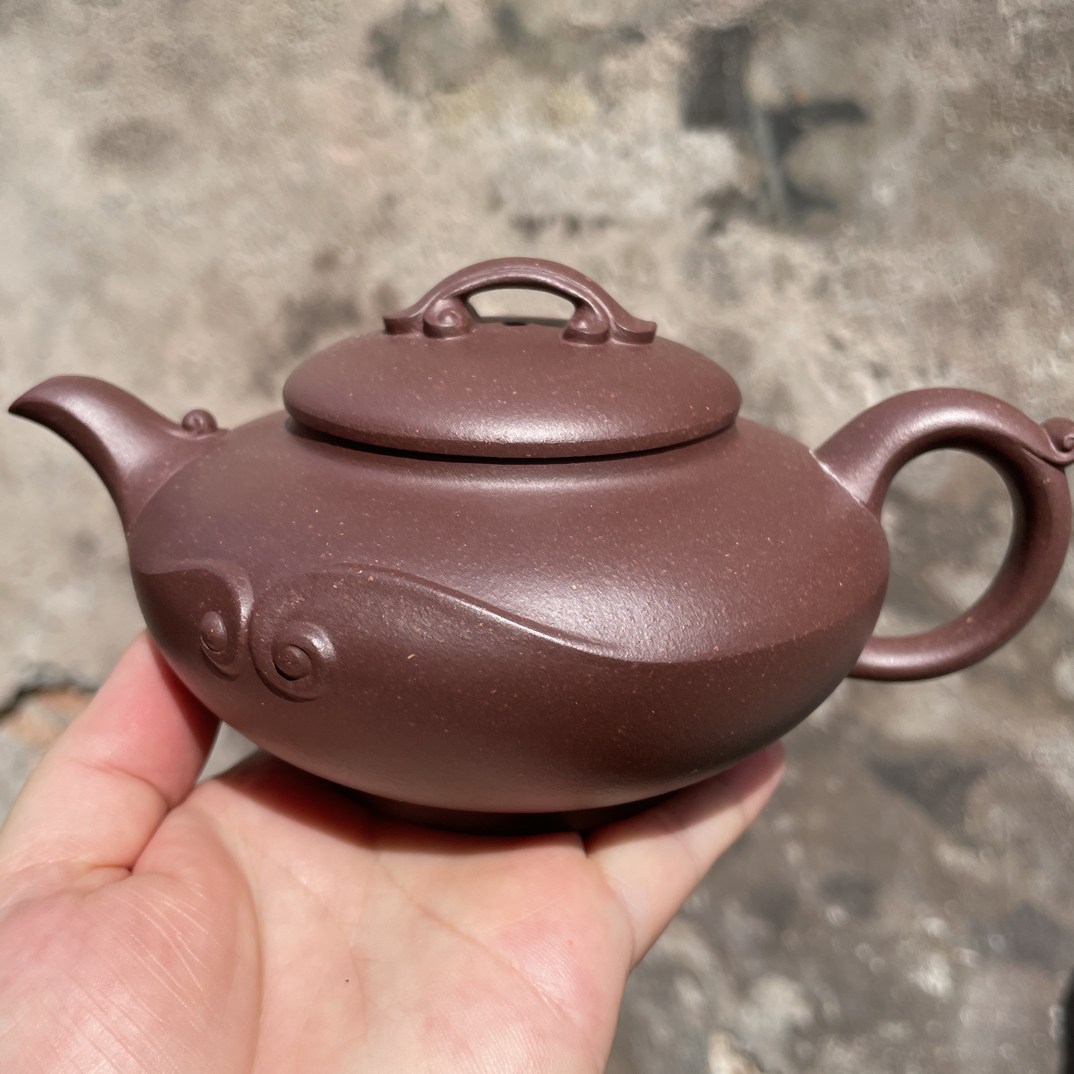 宜兴原矿紫泥，如意壶大容量，半手精工，容量300cc