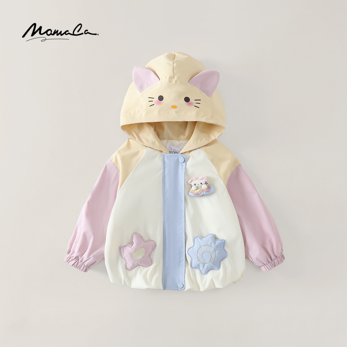 MOMOCO2025新款秋季女童拼色小猫咪卡通可爱连帽外套77730138009