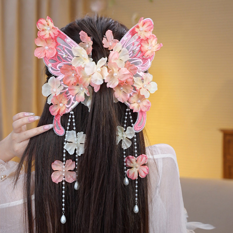 【扑棱蛾子】抓夹梦幻花朵蝴蝶流苏发饰氛围感汉服超惊艳森系头饰女