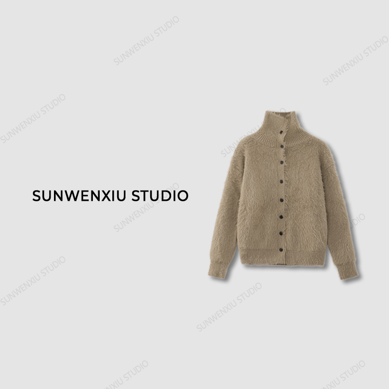 swx studio5店 “随性奶咖”时髦洋气韩系多穿高领纽扣毛衣开衫 