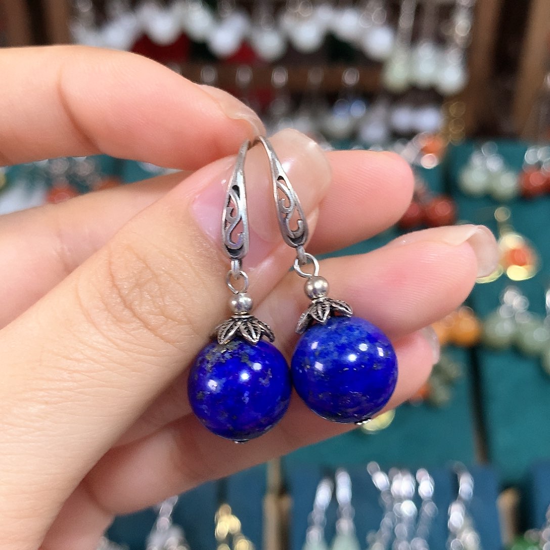 青金石耳饰银S925镶嵌卡12左右