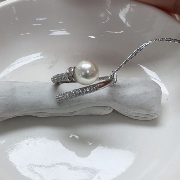 海水珍珠银S925镶嵌戒指AK 7-8mm 4号