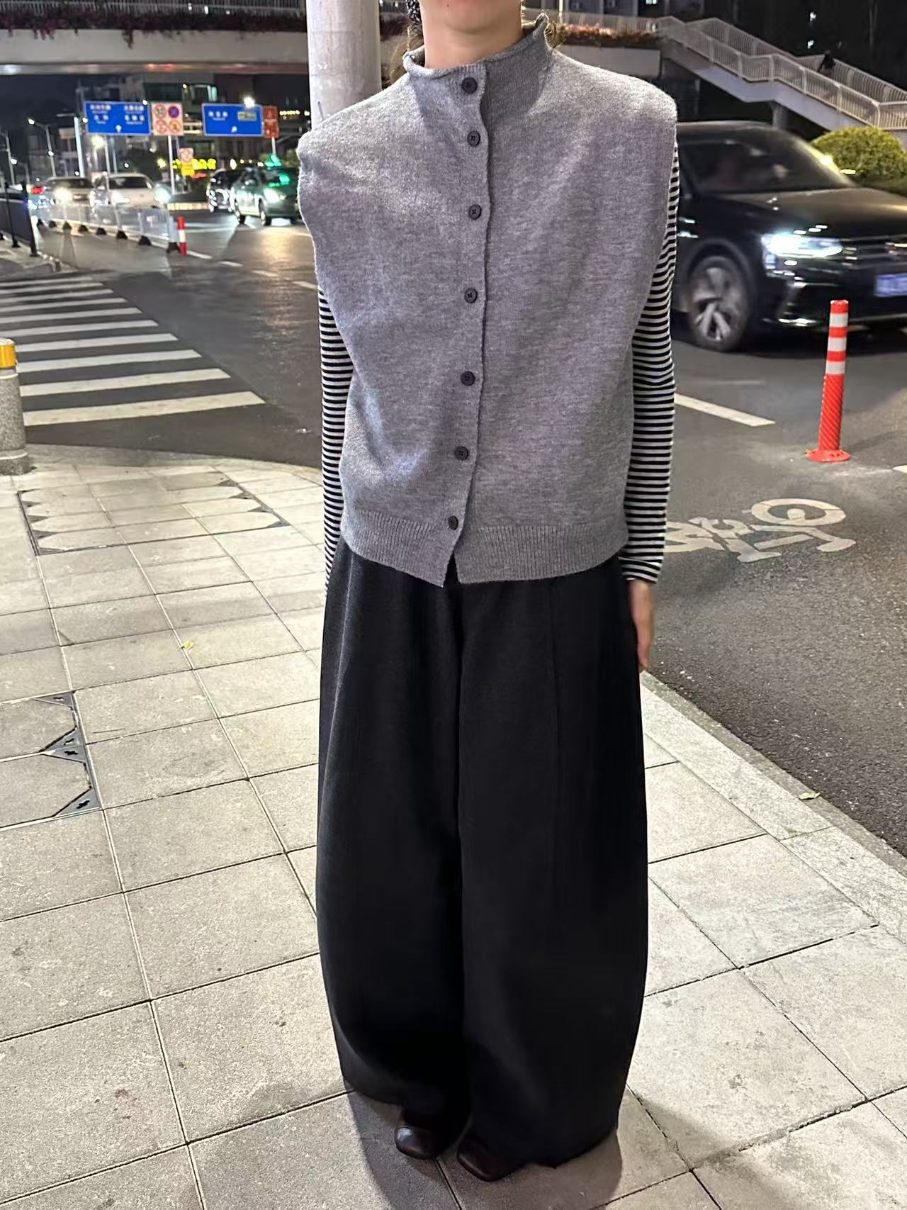 003 高领马甲背心高弹力开衫针织衫2025新款秋季韩系叠穿穿搭女