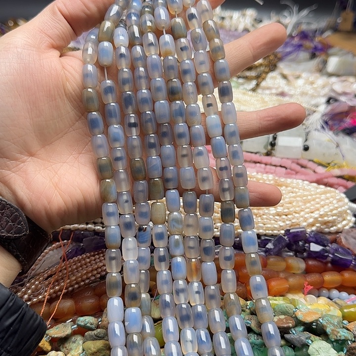 玛瑙/玉髓未镶嵌珠宝半成品一条8x11mm糖心玛瑙桶珠