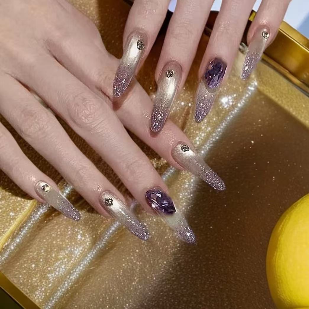 【紫色迷离】紫色系高级感轻奢气质纯欲猫眼美甲纯手工穿戴甲