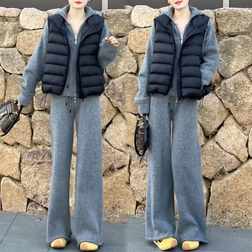 秋冬显瘦韩系百搭宽松休闲慵懒马甲卫衣休闲裤时尚套装潮流