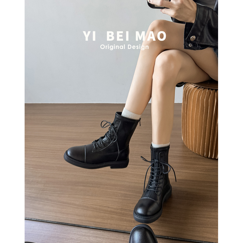 黑色爆款马丁靴女英伦风2025年秋冬新款单靴厚底弹力瘦瘦靴短靴子