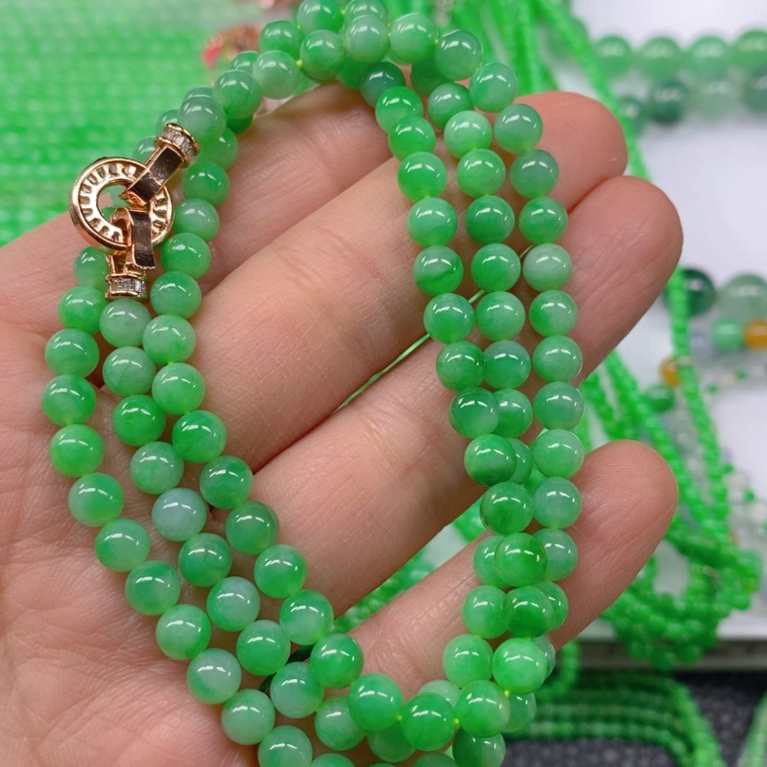 翡翠颈饰未镶嵌缅甸天然翡翠冰种阳绿项链5.6m' m
