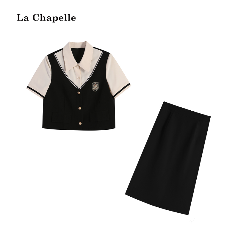 拉夏贝尔Homme/【尤莉学院】夏季学院风撞色拼接套装LA5ZL107055